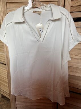 Timeson Cream Collared V-Neck Top Large NWT